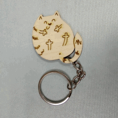 Laser Cut Wood Cat Keychain Template CDR File