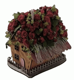 Laser Cut Wooden Flower Basket, Wooden Bird House Flower Stand Vector File