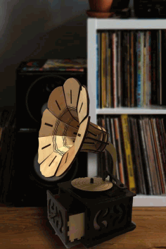Laser Cut Wooden Gramophone 3D Model Vector File