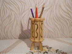 Laser Cut Wooden Pencil Holder on legs Layout Free Vector CDR File
