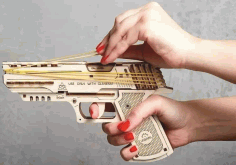 Laser Cut Wooden Rubber Band Gun Toy 3mm Plywood CDR and DXF Vector File