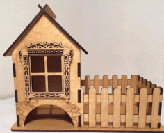 Laser Cut Wooden Tea House, Wooden Bird House, Wooden Doll House Vector File