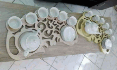 Laser Cut Wooden Tea Tray, Wooden Organizer Tray Vector File