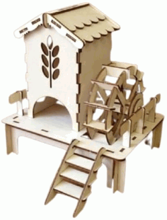 Laser Cut Wooden Windmill Tea House Layout, Wooden House Toy Vector File