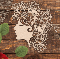 Laser Engraving Girl Head With Floral Hair CDR File