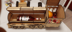 Locomotive Engine Wine Bottle Holder Gift Box Laser Cut DXF File