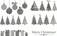Merry Christmas Set Laser Cut CDR File