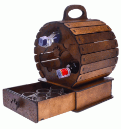 Mini Bar Barrel With Wine Glasses Laser Cut CDR File