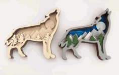 Multilayer wolf Head Wall Hanging CNC, Room Decoration Wall Frame Vector File