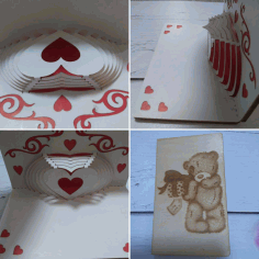 Paper 3D Folding Heart Greeting Card Laser Cut CDR File