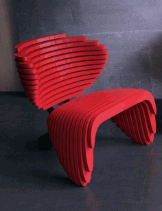 Red Parametric Laser Cut 3D Chair DXF File