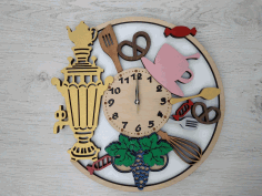Samovar Wooden Wall Clock Laser Cut CDR File