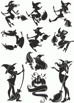 Set of Witch Silhouette Sticker CDR File