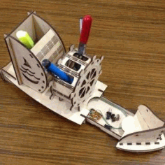Ship Pen Holder Organizer Table Decor Laser Cut Free CDR File