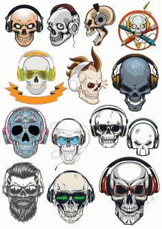 Skull With Headphones DXF File