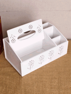 Tissue Box with Organizer Laser Cut Free CDR File