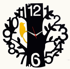Tree Bird Black Wood Wall Clock Free CDR Vectors File
