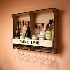 Wall Mounted Wine Rack Mini Bar Liquor Cabinet Minibar for 6 Bottles and Glasses Laser Cut CDR File