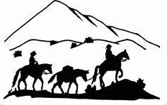 Western 3 Horses 2 Riders Free Dxf File For Cnc DXF Vectors File