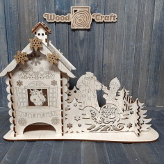 Wood Craft Villa Christmas Tree and Doll House Free Vector CDR File