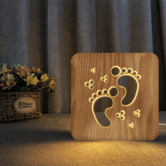 Wooden Laser Cut Carved Kids Foot Print Night Light Lamp DXF File