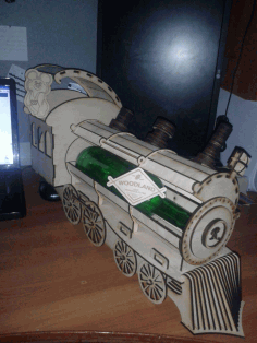 Wooden Locomotive Wine Bottler Rack Laser Cut 3D Puzzle CDR File