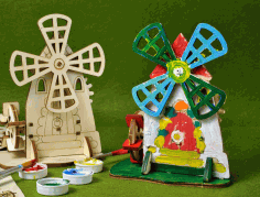 Wooden Mechanical Mill Farm Mill 3D Model Laser Cut Free CDR File