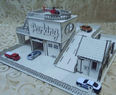 Wooden Toy Garage With Helicopter Deck Laser Cut Free CDR File