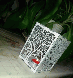 Wooden Tree Shadow Candle Lantern Template Laser Cut DXF File