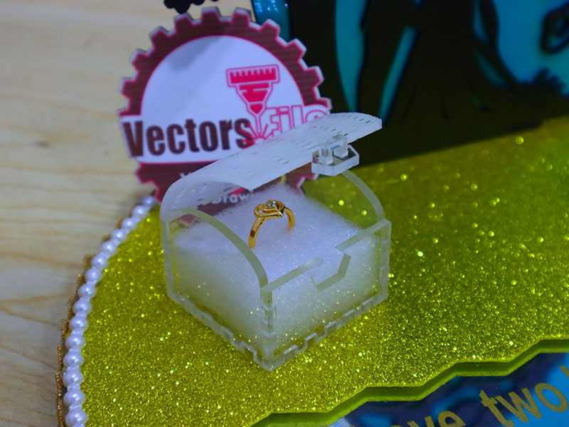 Laser Cut Wedding Engagement Ring Box and Couple Backdrop Display