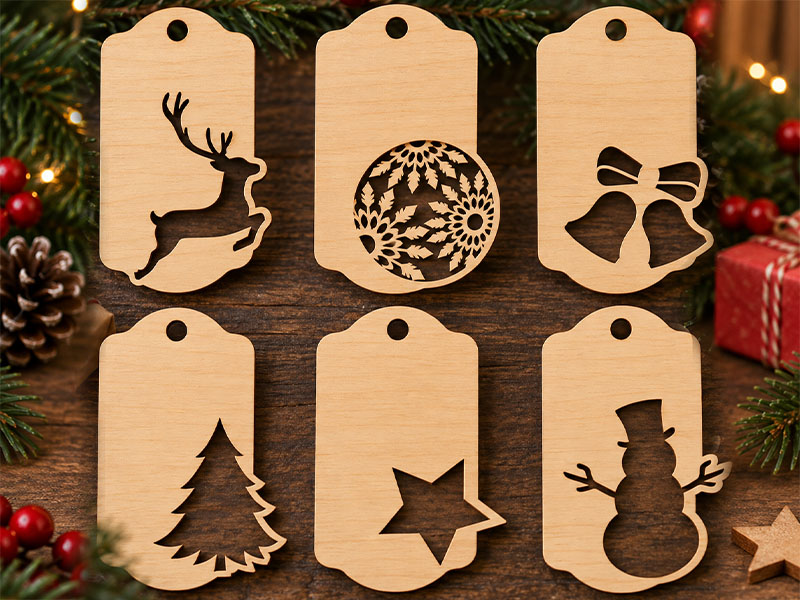 Laser Cut Christmas Gift Tags Set Holiday Gift Packing Idea