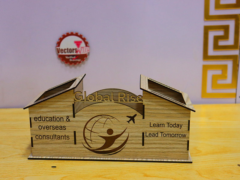 Laser Cut Dual Pen Holder and Storage Compartment Desk Organizer