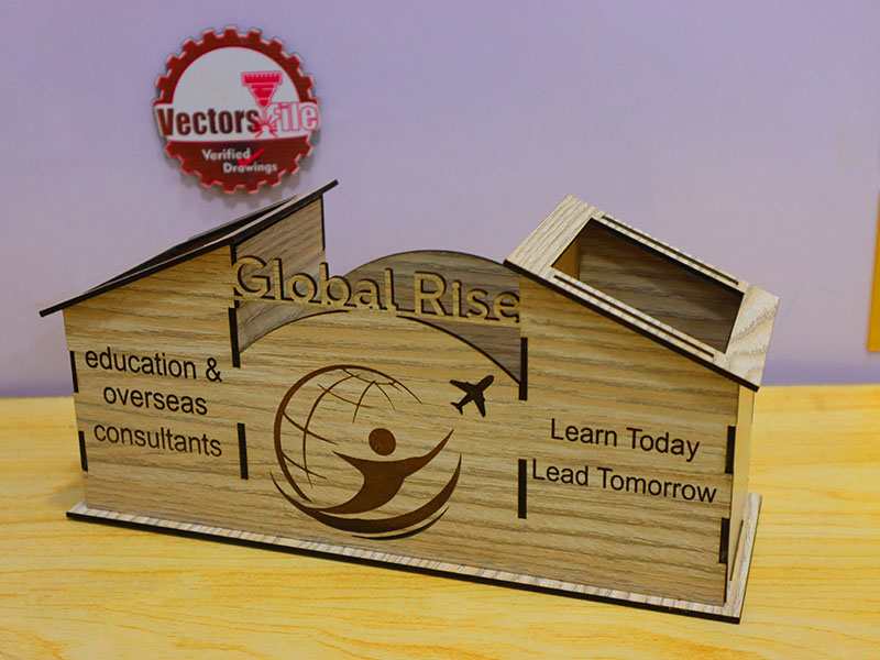 Laser Cut Dual Pen Holder and Storage Compartment Desk Organizer