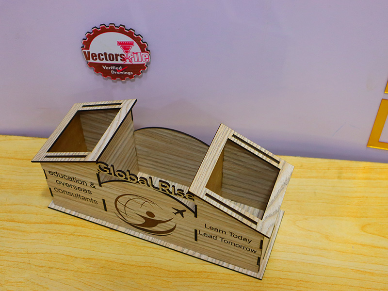 Laser Cut Dual Pen Holder and Storage Compartment Desk Organizer