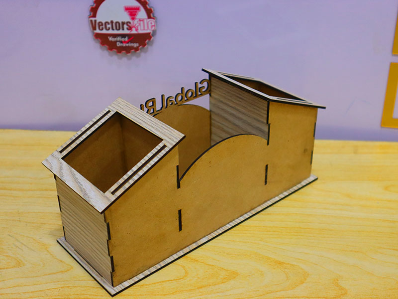 Laser Cut Dual Pen Holder and Storage Compartment Desk Organizer