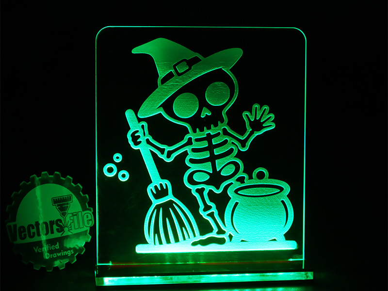 Laser Cut Halloween Witch Skeleton Acrylic 3D Illusion Lamp Design