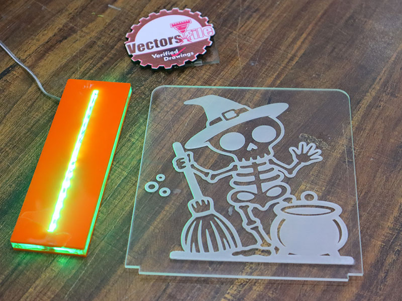 Laser Cut Halloween Witch Skeleton Acrylic 3D Illusion Lamp Design