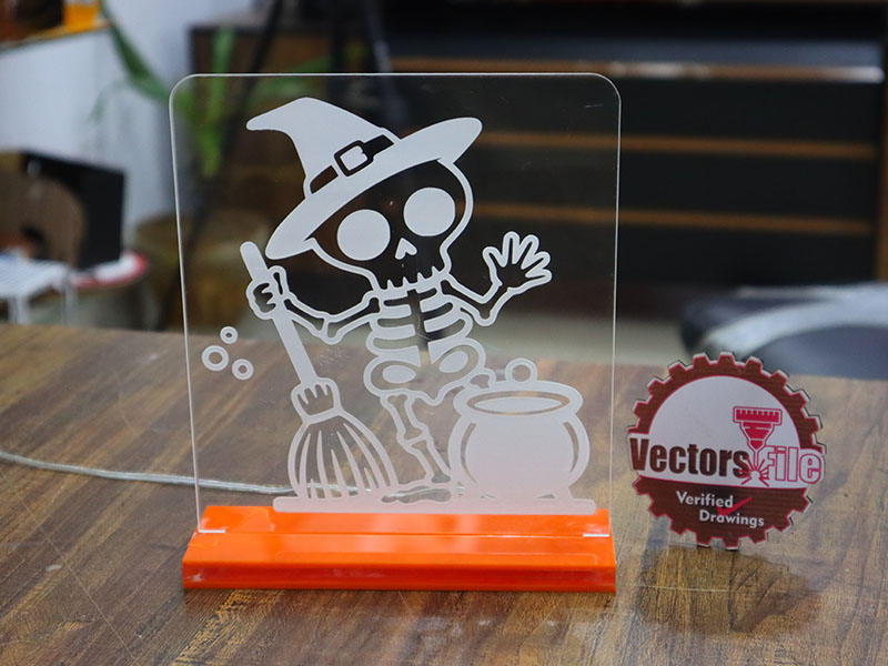 Laser Cut Halloween Witch Skeleton Acrylic 3D Illusion Lamp Design