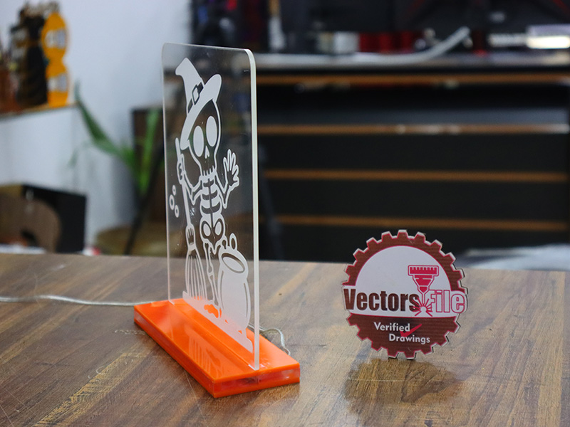 Laser Cut Halloween Witch Skeleton Acrylic 3D Illusion Lamp Design