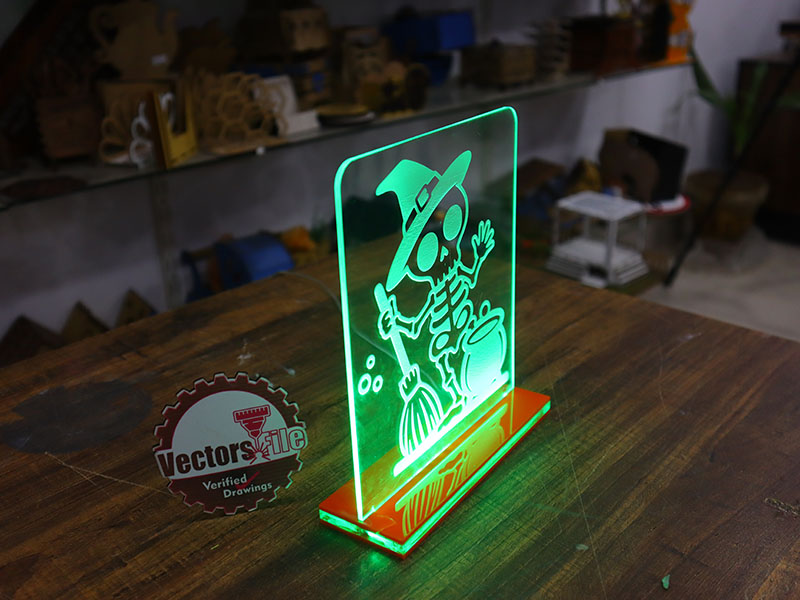 Laser Cut Halloween Witch Skeleton Acrylic 3D Illusion Lamp Design