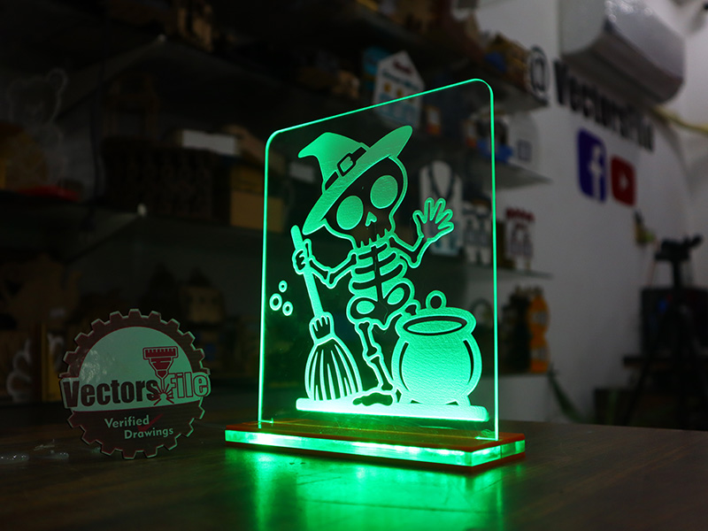 Laser Cut Halloween Witch Skeleton Acrylic 3D Illusion Lamp Design