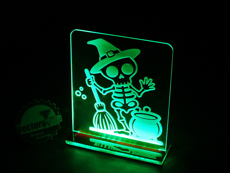 Laser Cut Halloween Witch Skeleton Acrylic 3D Illusion Lamp Design