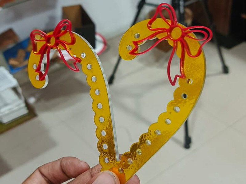 Laser Cut Christmas Ornament Acrylic Candy Cane with Bow Decor