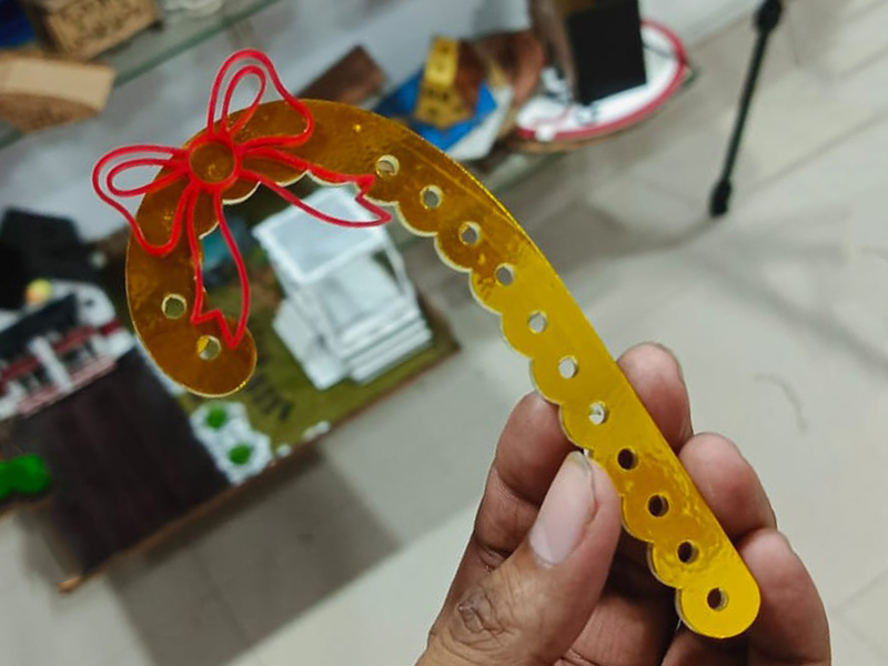 Laser Cut Christmas Ornament Acrylic Candy Cane with Bow Decor