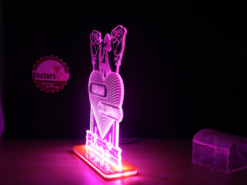 Laser Cut 3D Illusion Heart Couple Lamp Romantic Wedding Acrylic Light Design