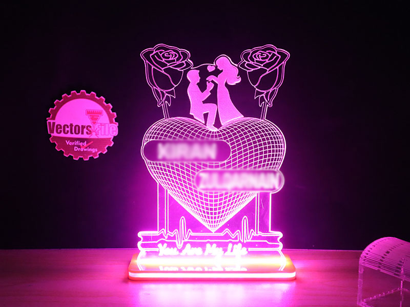 Laser Cut 3D Illusion Heart Couple Lamp Romantic Wedding Acrylic Light Design
