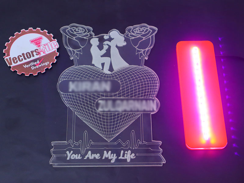 Laser Cut 3D Illusion Heart Couple Lamp Romantic Wedding Acrylic Light Design