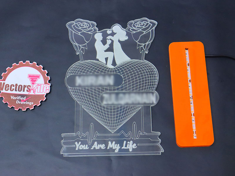 Laser Cut 3D Illusion Heart Couple Lamp Romantic Wedding Acrylic Light Design