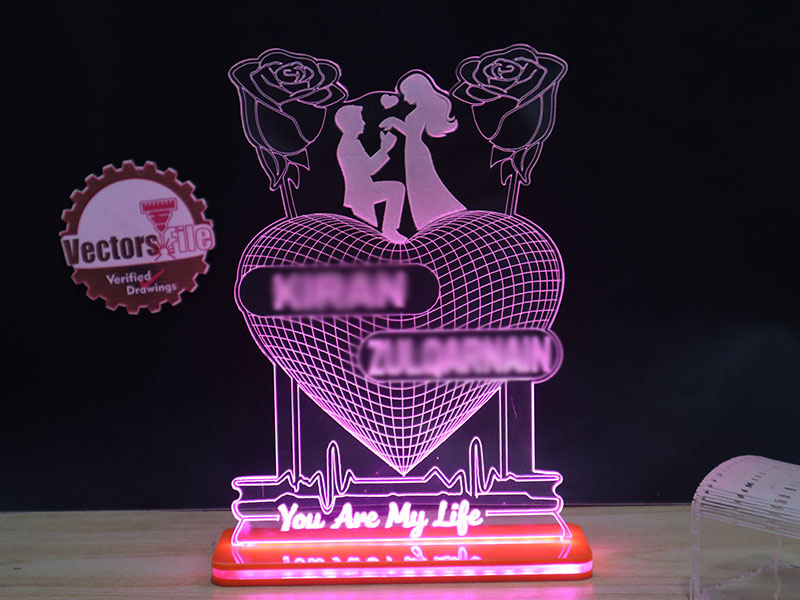 Laser Cut 3D Illusion Heart Couple Lamp Romantic Wedding Acrylic Light Design