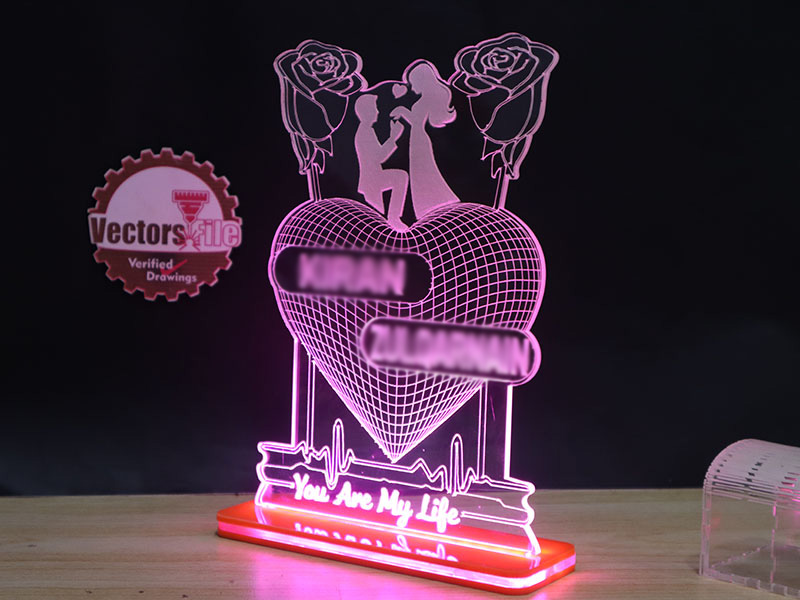 Laser Cut 3D Illusion Heart Couple Lamp Romantic Wedding Acrylic Light Design